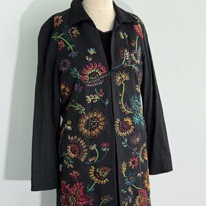Black Long Jacket w Flower Embrodiery